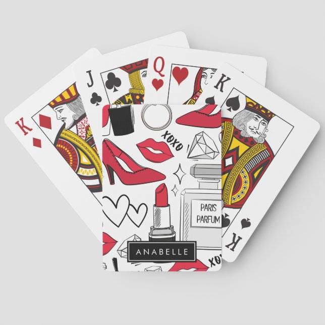 Fashion, Lips, High Heels, Stiletto, Your Name Playing Cards (Back)