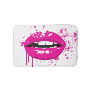 Fashion lips kiss glamourous girly pink bath mat