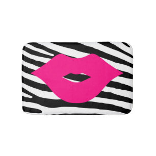 Fashion lips kiss pink girly zebra glamour bath mat