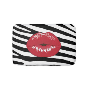 Fashion lips zebra glamour girly black and white bath mat