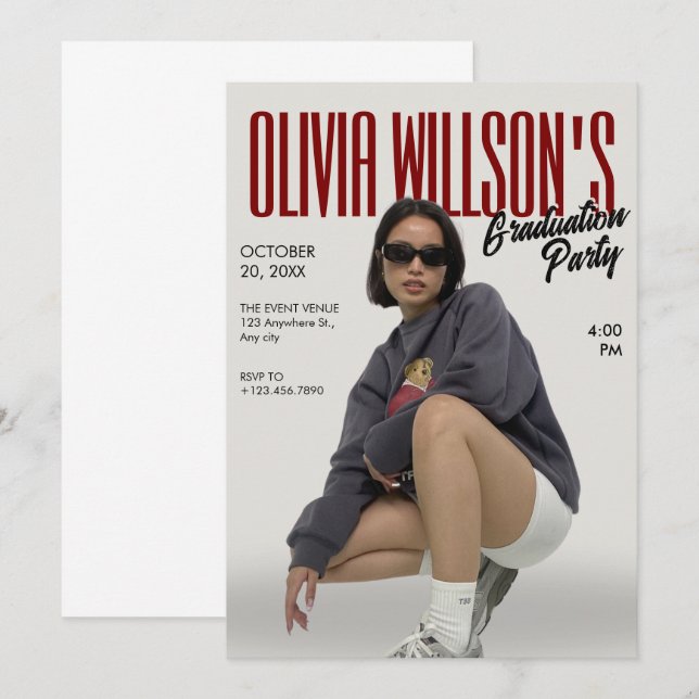Fashion magazine photo graduation invitation (Front/Back)