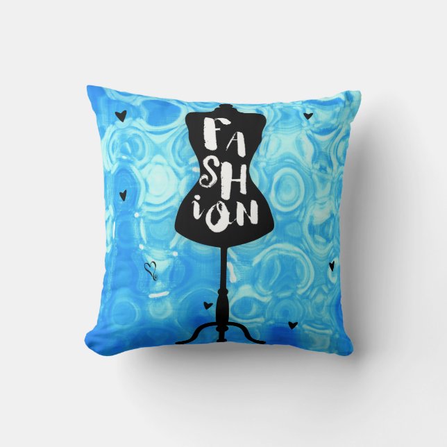 Fashion Mannequin Stand Blue Retro Vintage Throw Pillow (Front)