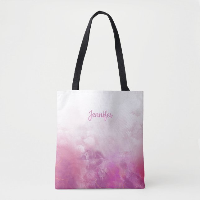 Fashion meets function: Name pink Marble design Tote Bag (Front)