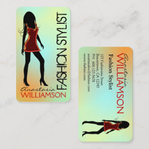 Fashion Model Wearing Red Dress Stylist Business Card