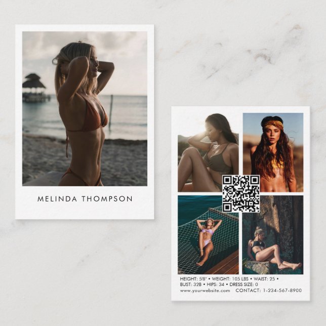 Fashion Modelling Comp Card 5 Photo QR Code (Front/Back)