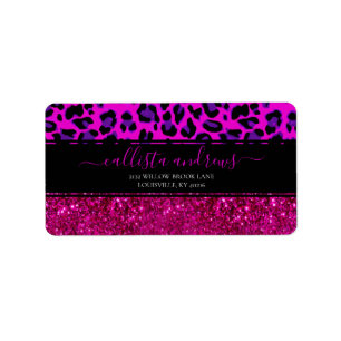 Fashion Modern Pink Purple Glitter Leopard.        Label