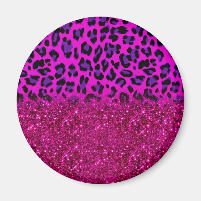 Fashion Modern Pink Purple Glitter Leopard Magnet (Front)