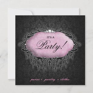 Fashion Party Elegant Damask Pink Grey Invitation