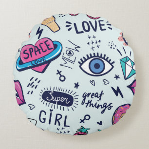 Fashion Patch: Pop Art Stickers. Round Pillow