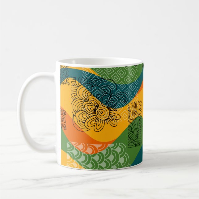 Fashion Patchwork: Undulating Abstract Art Coffee Mug (Left)