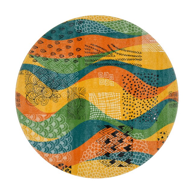Fashion Patchwork: Undulating Abstract Art Cutting Board (Front)