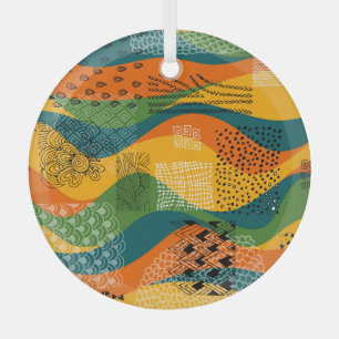 Fashion Patchwork: Undulating Abstract Art Glass Ornament