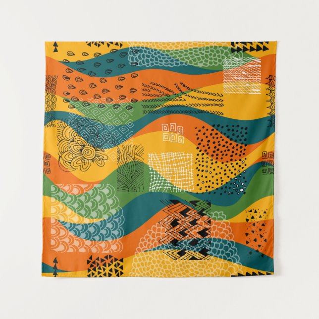 Fashion Patchwork: Undulating Abstract Art Tapestry (Front)