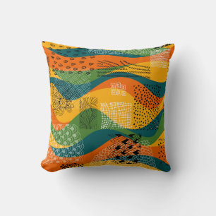 Fashion Patchwork: Undulating Abstract Art Throw Pillow