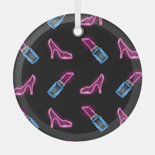 Fashion Pattern with Neon Icons. Glass Ornament