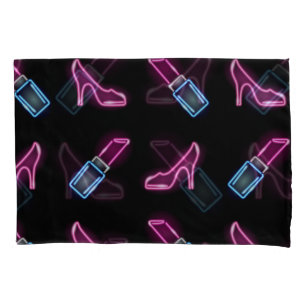 Fashion Pattern with Neon Icons. Pillowcase