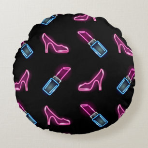 Fashion Pattern with Neon Icons. Round Pillow