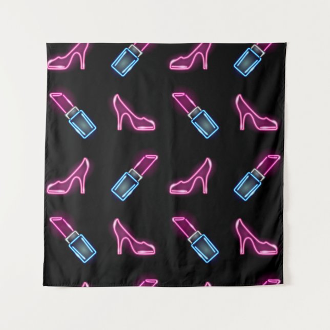 Fashion Pattern with Neon Icons. Tapestry (Front)