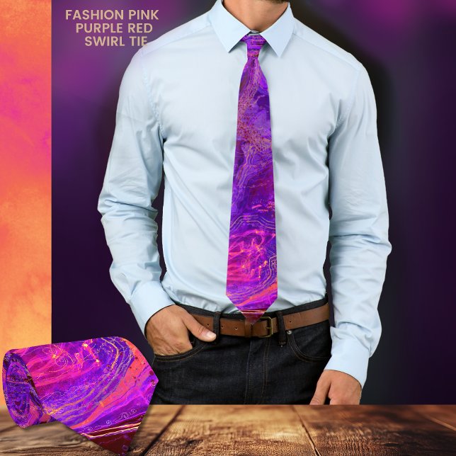 Fashion Pink Purple Red Swirl Marble Tie (Fashion Pink Purple Red Swirl Neck Tie)