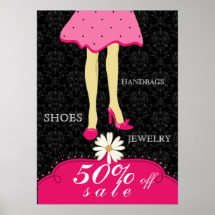 Fashion Poster Pretty Shoes and Dress Pink Black