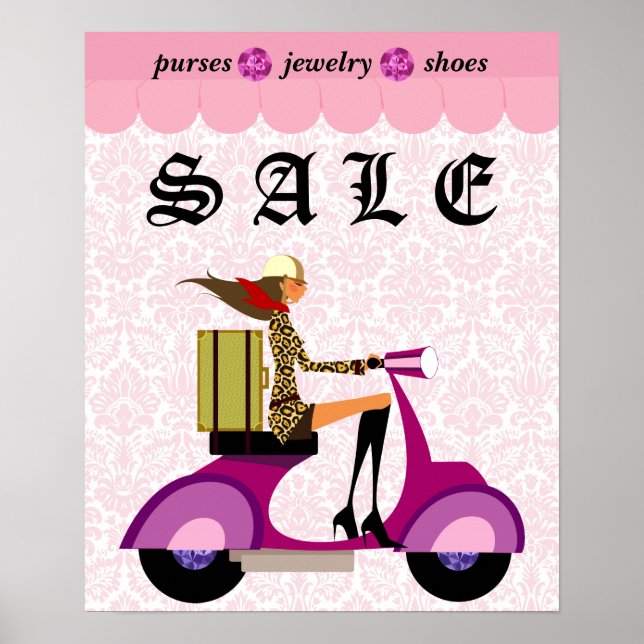 Fashion Poster Vente Scooter Femme Diamants Rose (Devant)