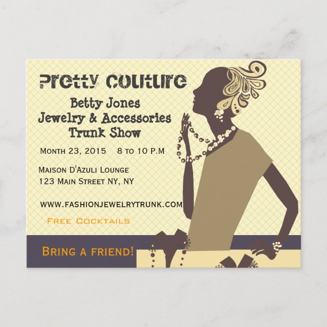 Fashion Pretty Couture  Jewellery Trunk Show Invitation Postcard (Front)