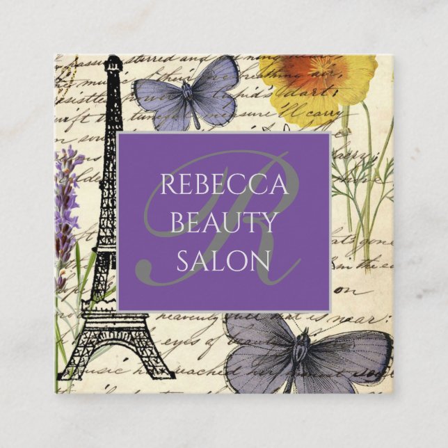 Fashion Salon SPA french eiffel tower Paris Square Square Business Card (Front)