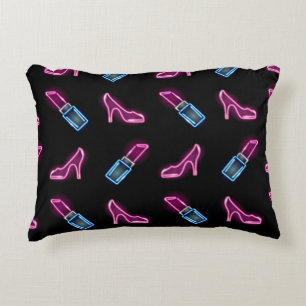 Fashion seamless pattern with neon icons of lipsti accent pillow