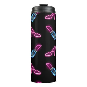 Fashion seamless pattern with neon icons of lipsti thermal tumbler