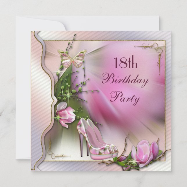 Fashion Shoes Magnolia Butterfly 18th Birthday Invitation (Front)