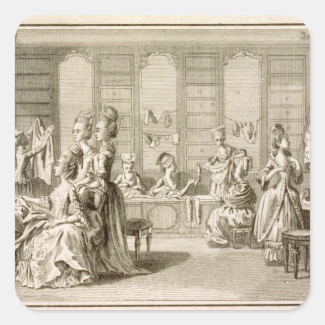 Fashion shop, from the 'Encyclopedia' by Denis Did Square Sticker (Front)