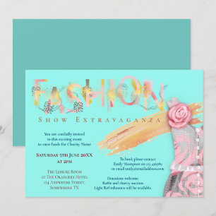 Fashion Show Event Arty Typography Teal Invitation