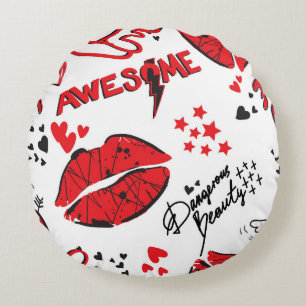 Fashion Sketch Glamour: Girlish Print. Round Pillow