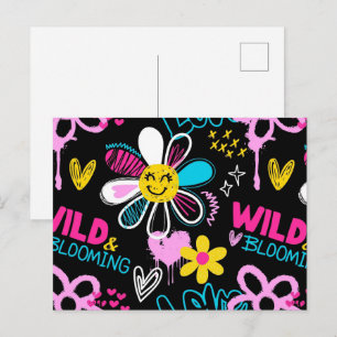 Fashion Smiley Flower Graffiti Pattern Postcard