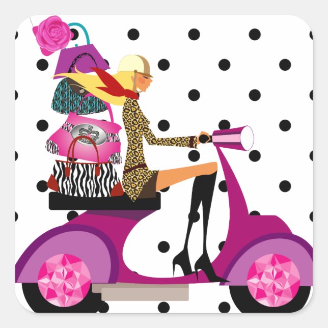 Fashion Stickers Scooter Woman Purses Dots (Front)