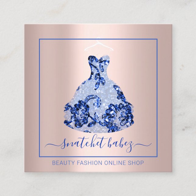 Fashion Stylist Event Dress QR Code Logo RackRoyal Square Business Card (Front)