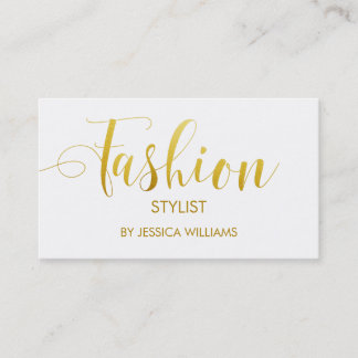 Fashion Stylist Gold Script Elegant White Business Card