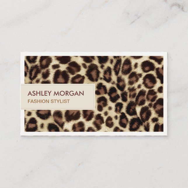 Fashion Stylist - Trendy Leopard Print Business Card (Front)