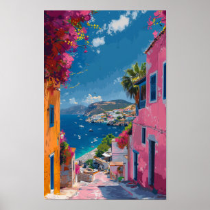 Fashion Travel Illustration Collage of Bodrum Post Poster