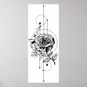 Fashion trendy stylish peony tattoo design poster