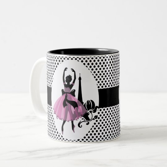 Fashion vintage stylish illustration. Ballerina Two-Tone Coffee Mug