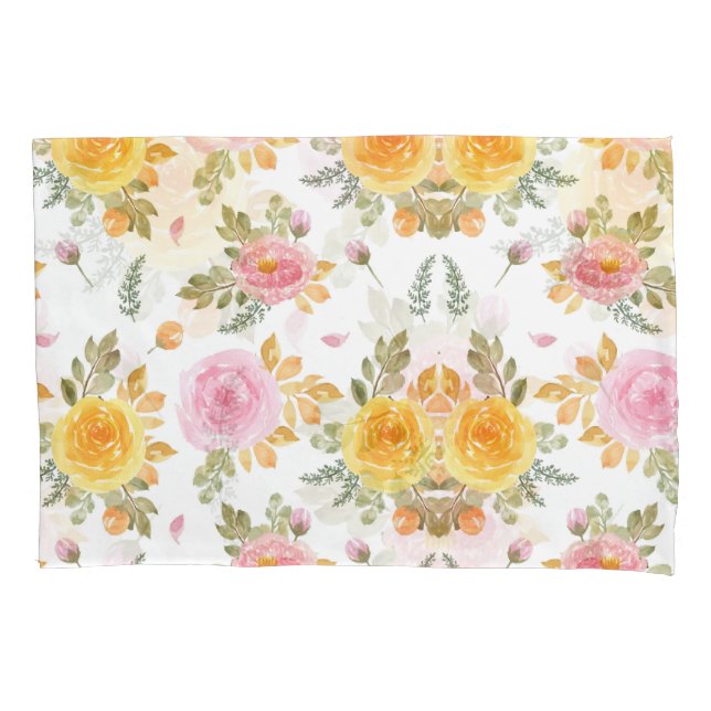 Fashion Watercolor Floral Pillowcase (Front-Left)