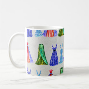 Fashion watercolor, hand-drawn dresses pattern. coffee mug