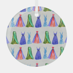 Fashion watercolor, hand-drawn dresses pattern. glass ornament
