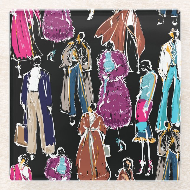 Fashion Winter Hand Drawn Sketch Glass Coaster (Front)