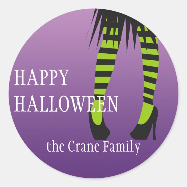 Fashion witch costume stripe legs Halloween label (Front)