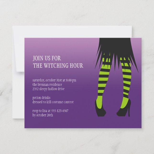 Fashion witch costume stripe legs Halloween party Invitation (Front)