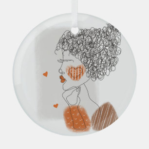 Fashion Woman: Graphic Black Lines Glass Ornament