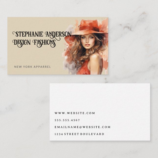 Fashion Woman Watercolor Style Business Card (Front/Back)