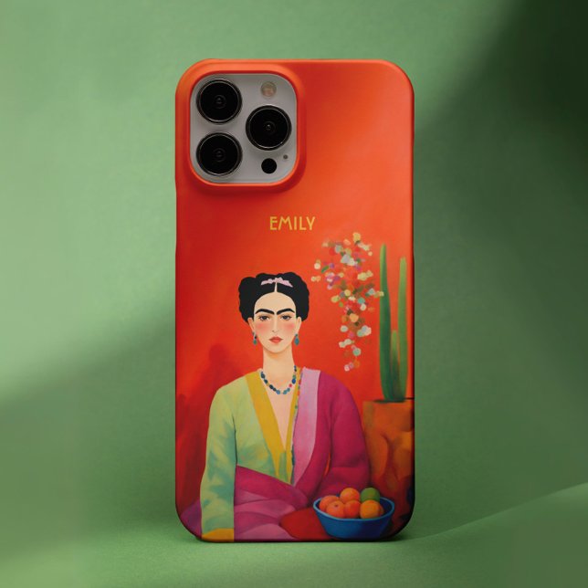 Fashionable Abstract Orange Frida Kahlo Portrait Case-Mate iPhone Case (The fashionable, trendy personalized phone case with Frida Kahlo Portrait Painting Art in Orange;)